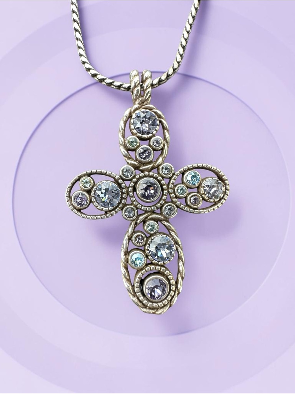 Brighton Halo Cross Tanzanite Purple Blue Crystal Necklace